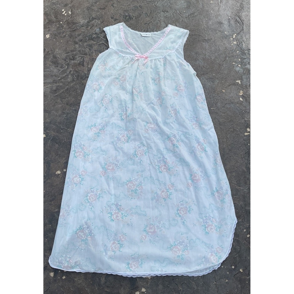 Vintage Sears Apostrophe Robe & Nightgown Womens Size L Floral  Embroidered Lace